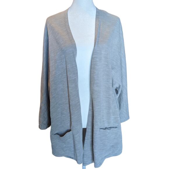 Anthropologie Donni Striped Grey Ribbed Cardigan Size One Size Fits All Plus - Picture 2 of 5